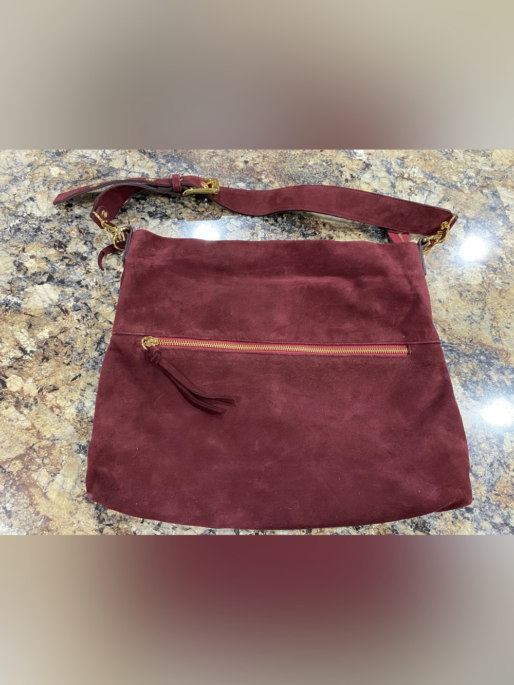 Marmi Wine Burgundy Suede Purse with gold accents
